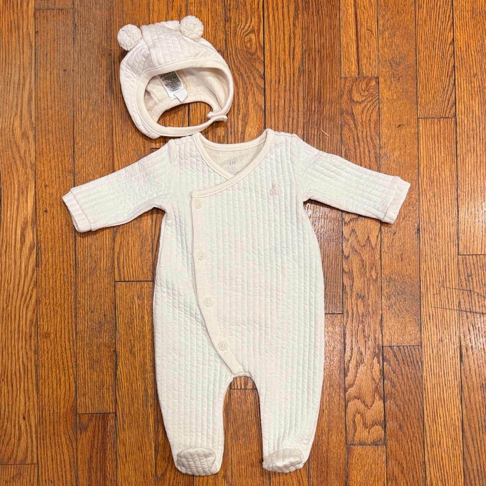 GAP White Quilted Kids Footie with Bear Ears